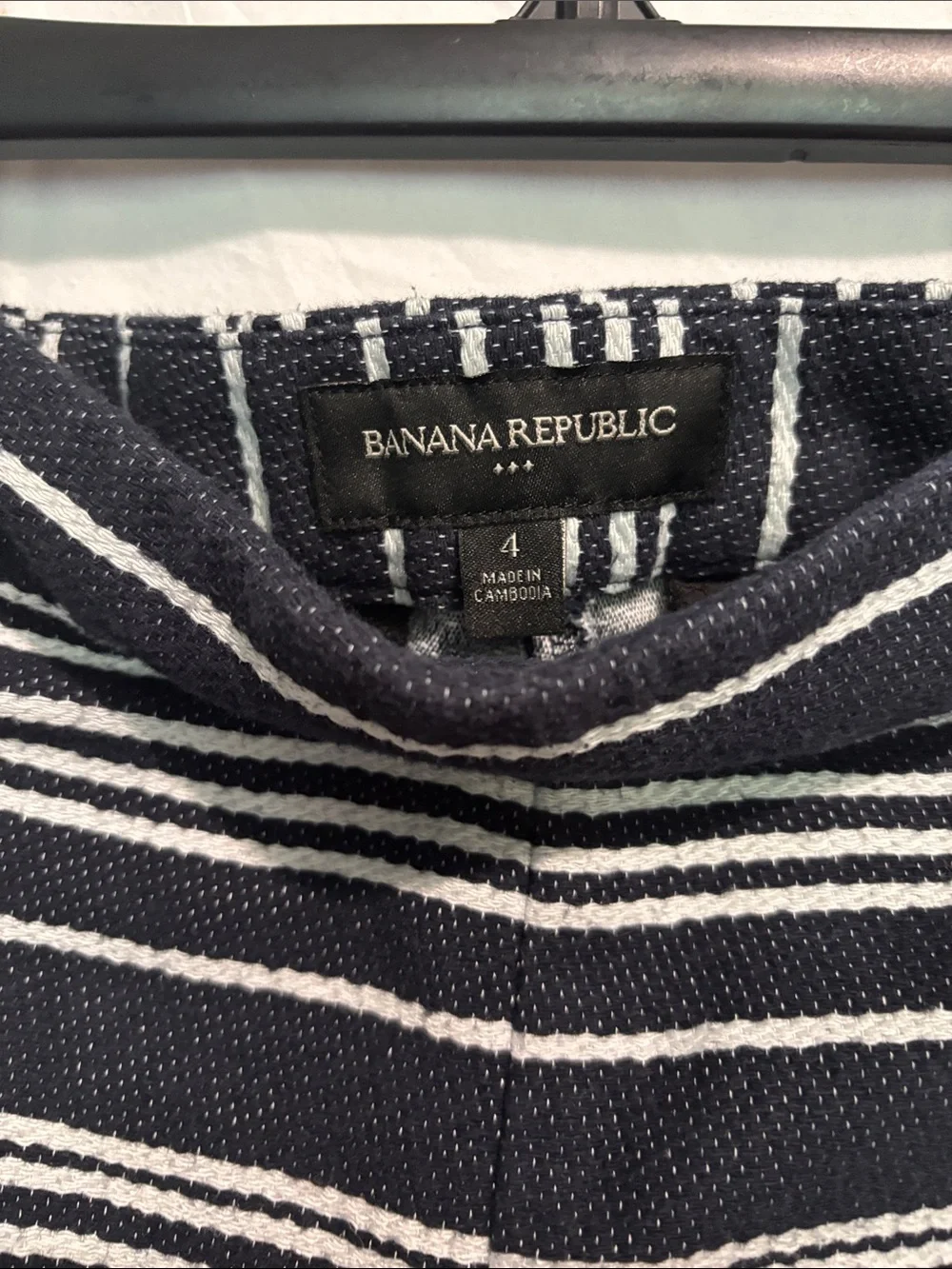 Banana Republic Navy and White Striped High-Waist Shorts with Gold Buttons